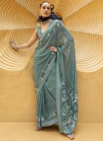 Georgette Teal Traditional Wear Printed Saree